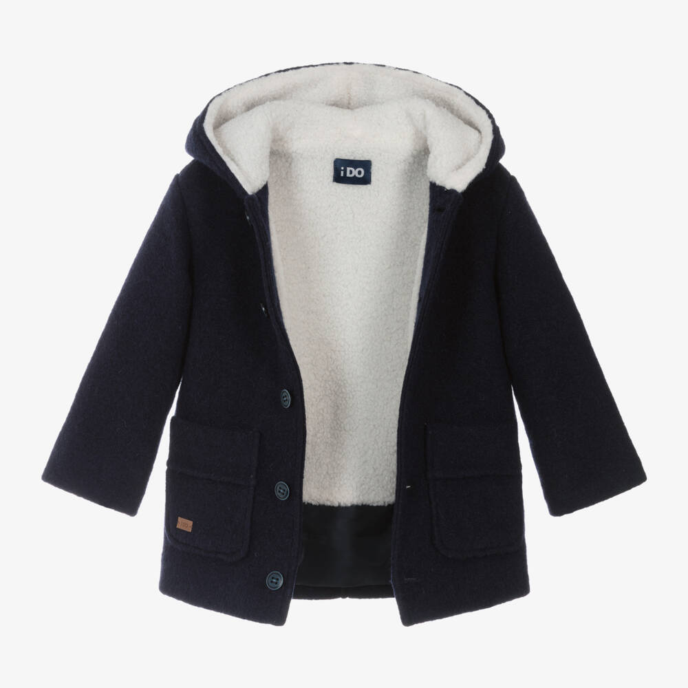 iDO Baby-Boys Blue Woollen Hooded Jacket | Childrensalon Outlet