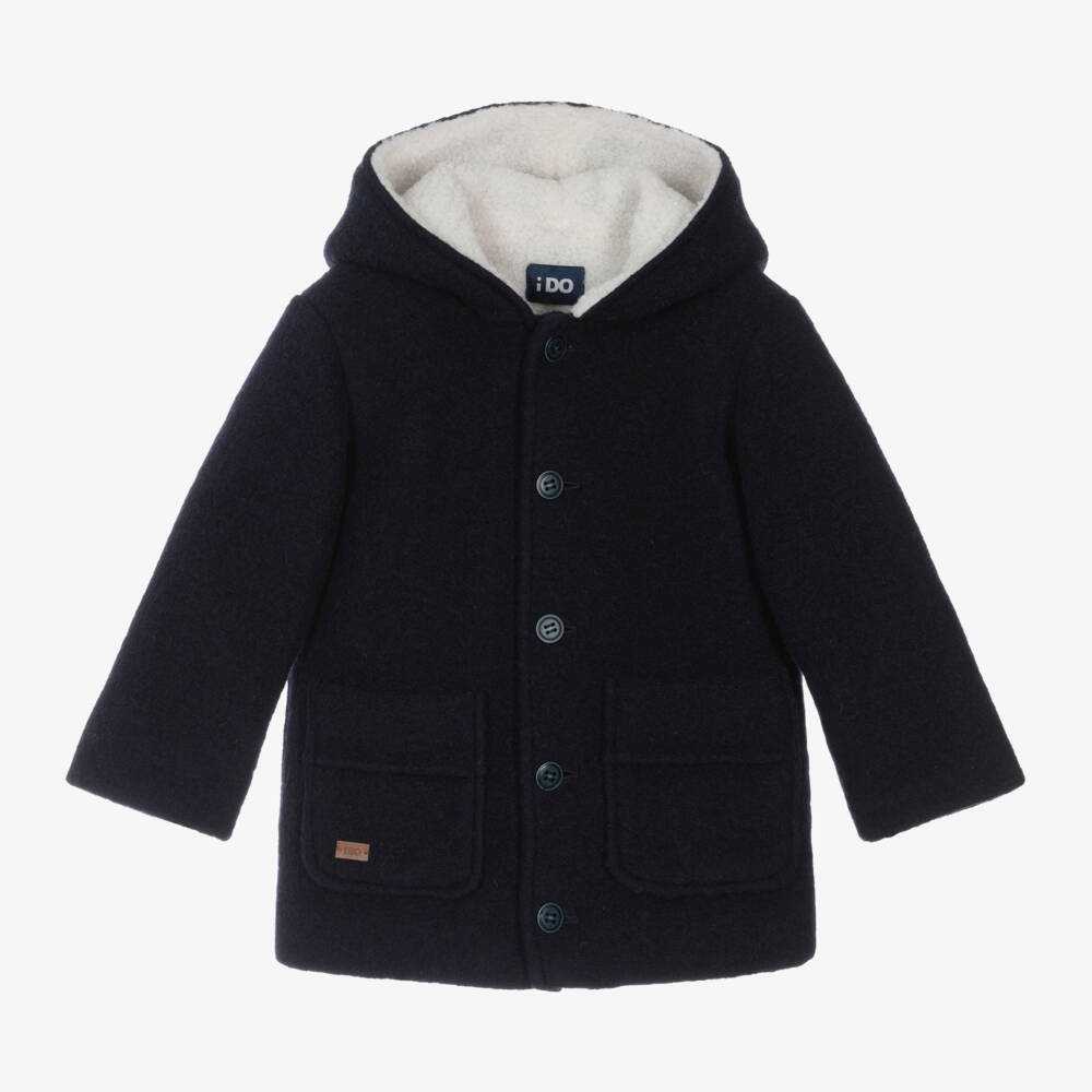 iDO Baby-Boys Blue Woollen Hooded Jacket | Childrensalon Outlet