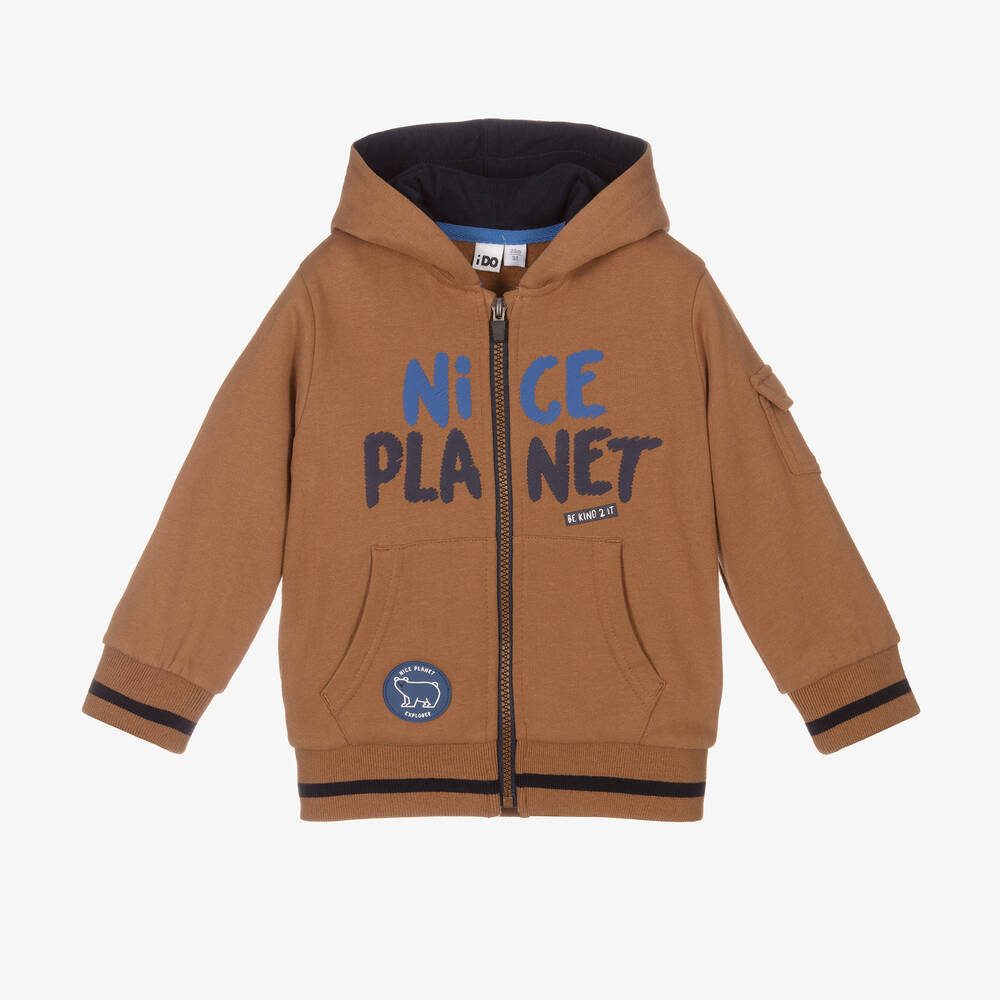 iDO Baby - Boys Brown Zip-Up Hooded Top | Childrensalon