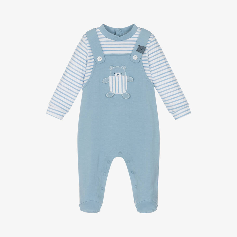 iDO Mini-Boys Cotton Blue Bear Sleepsuit | Childrensalon Outlet