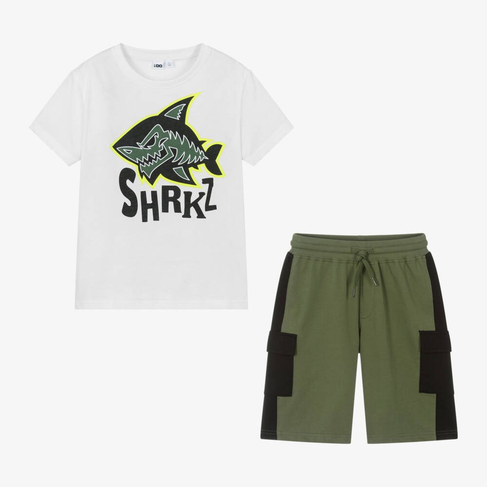 iDO Junior-Boys Cotton Shark Print Shorts Ensemble | Childrensalon Outlet