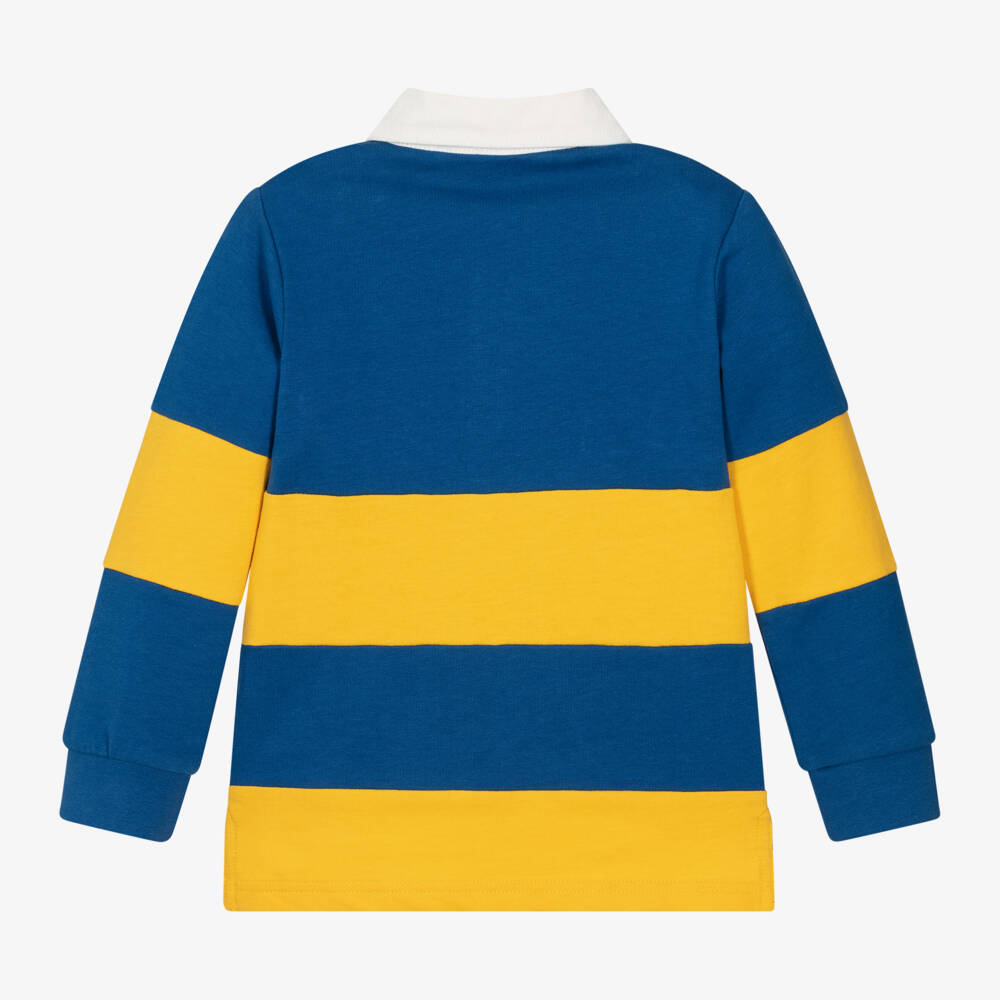 iDO Baby-توب رغبي مقلم قطن جيرسي لون أزرق وأصفر للأولاد | Childrensalon Outlet