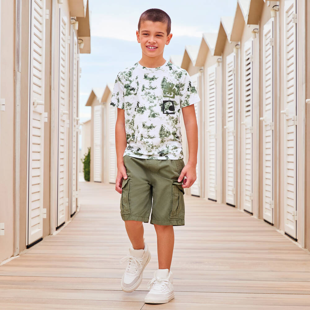 iDO Junior-Boys Cotton Tee with Green Pattern | Childrensalon Outlet