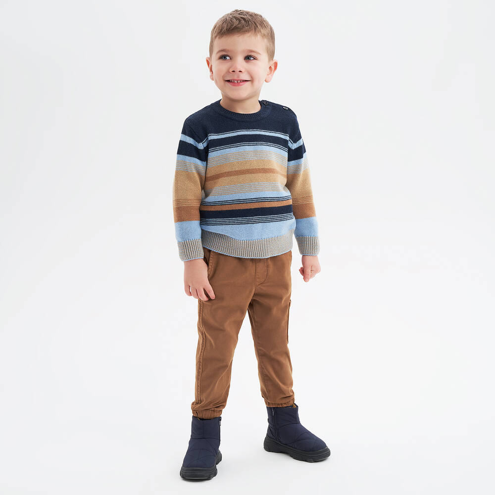 iDO Baby-Boys Dark Beige Cotton Twill Trousers | Childrensalon Outlet