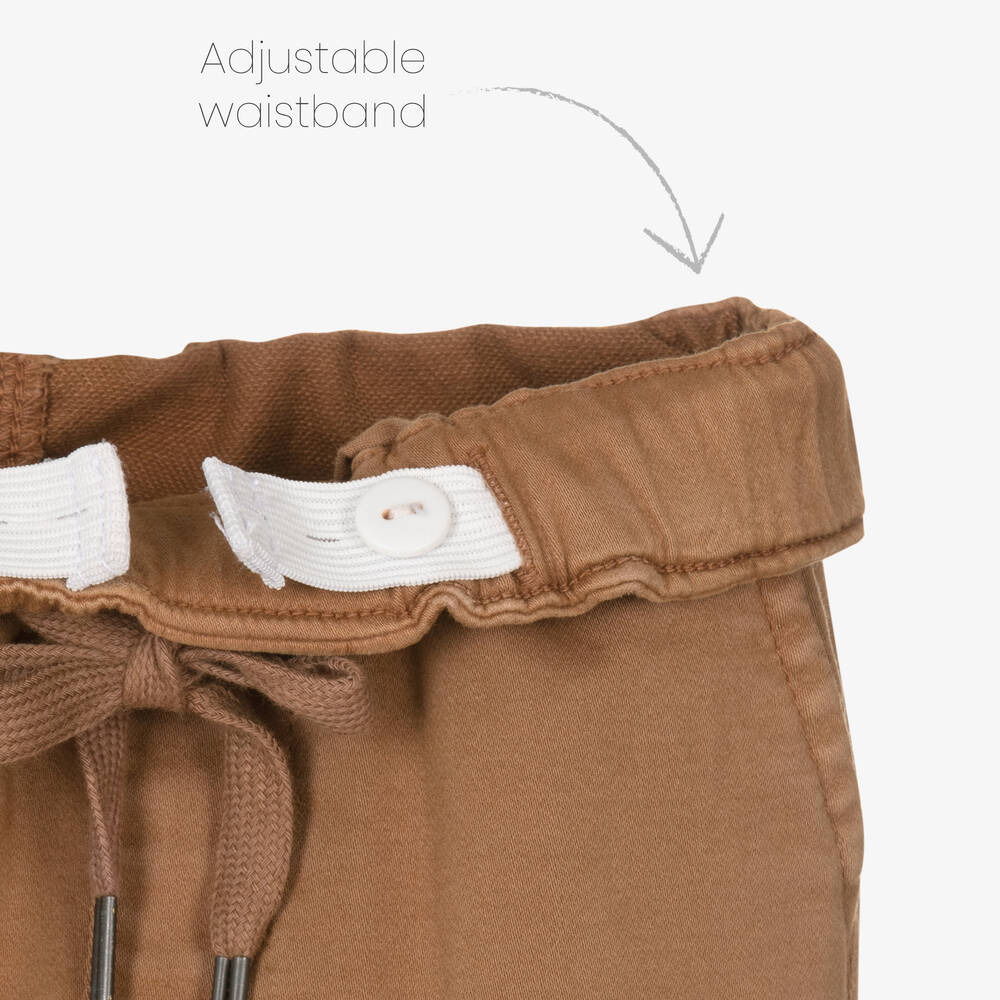 iDO Baby-Boys Dark Beige Cotton Twill Trousers | Childrensalon Outlet