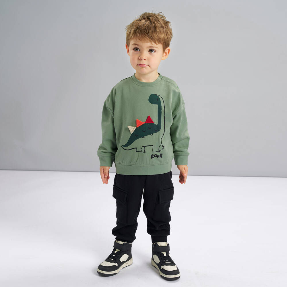 iDO-Boys Green & Black Cotton Dinosaur Tracksuit | Childrensalon Outlet