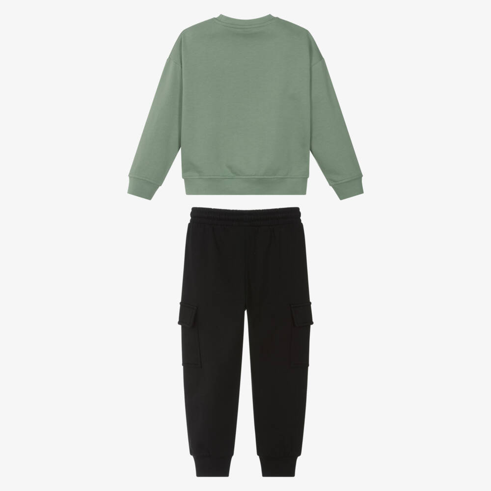 iDO-Boys Green & Black Cotton Dinosaur Tracksuit | Childrensalon Outlet