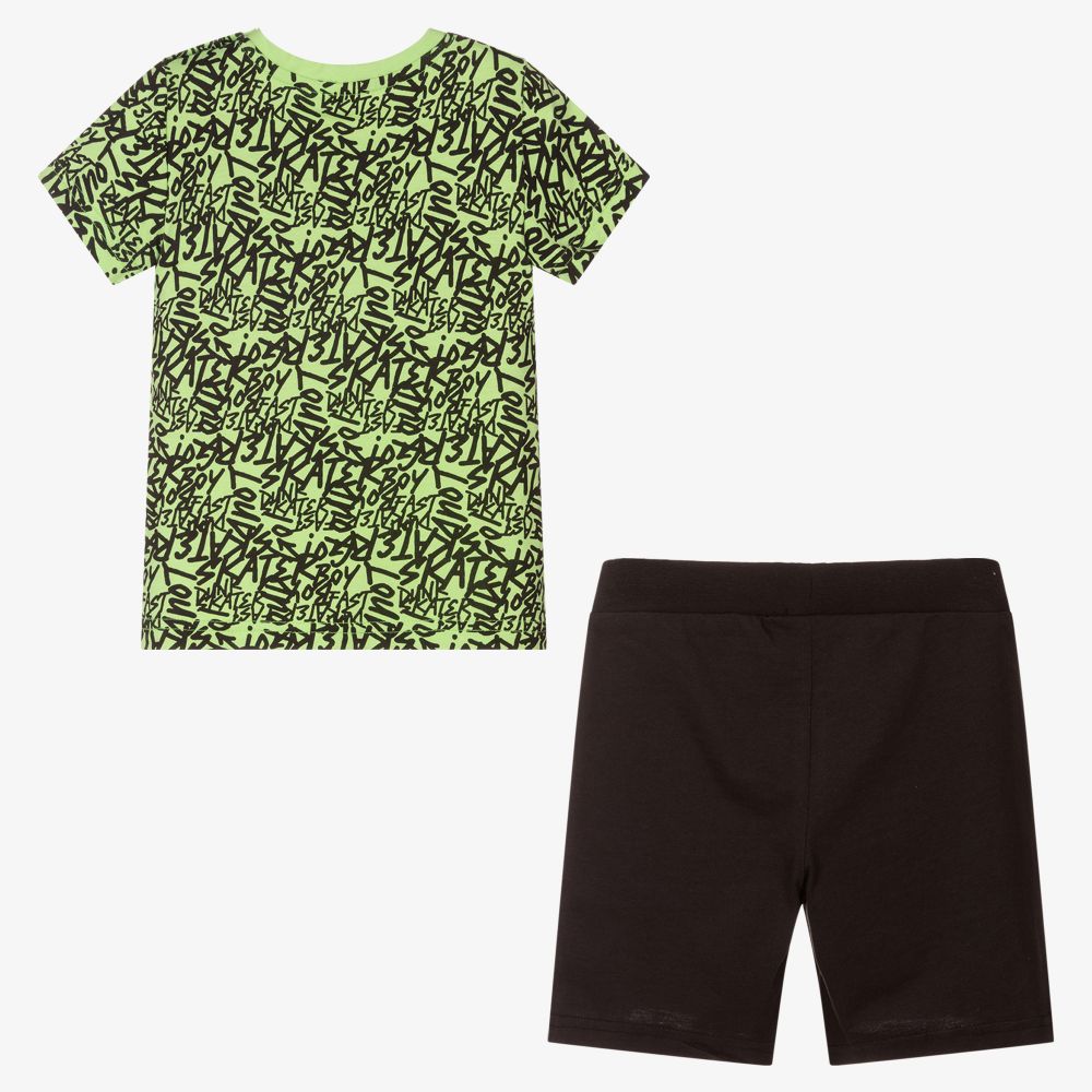 iDO Baby-طقم شورت قطن لون أخضر وأسود للأولاد | Childrensalon Outlet