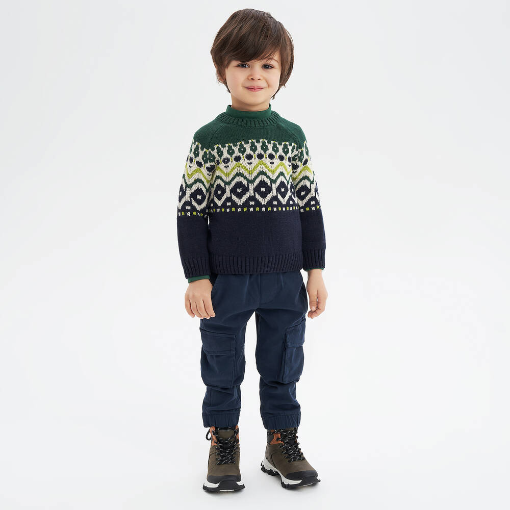 iDO Baby-Boys Green & Blue Cotton Knit Sweater | Childrensalon Outlet