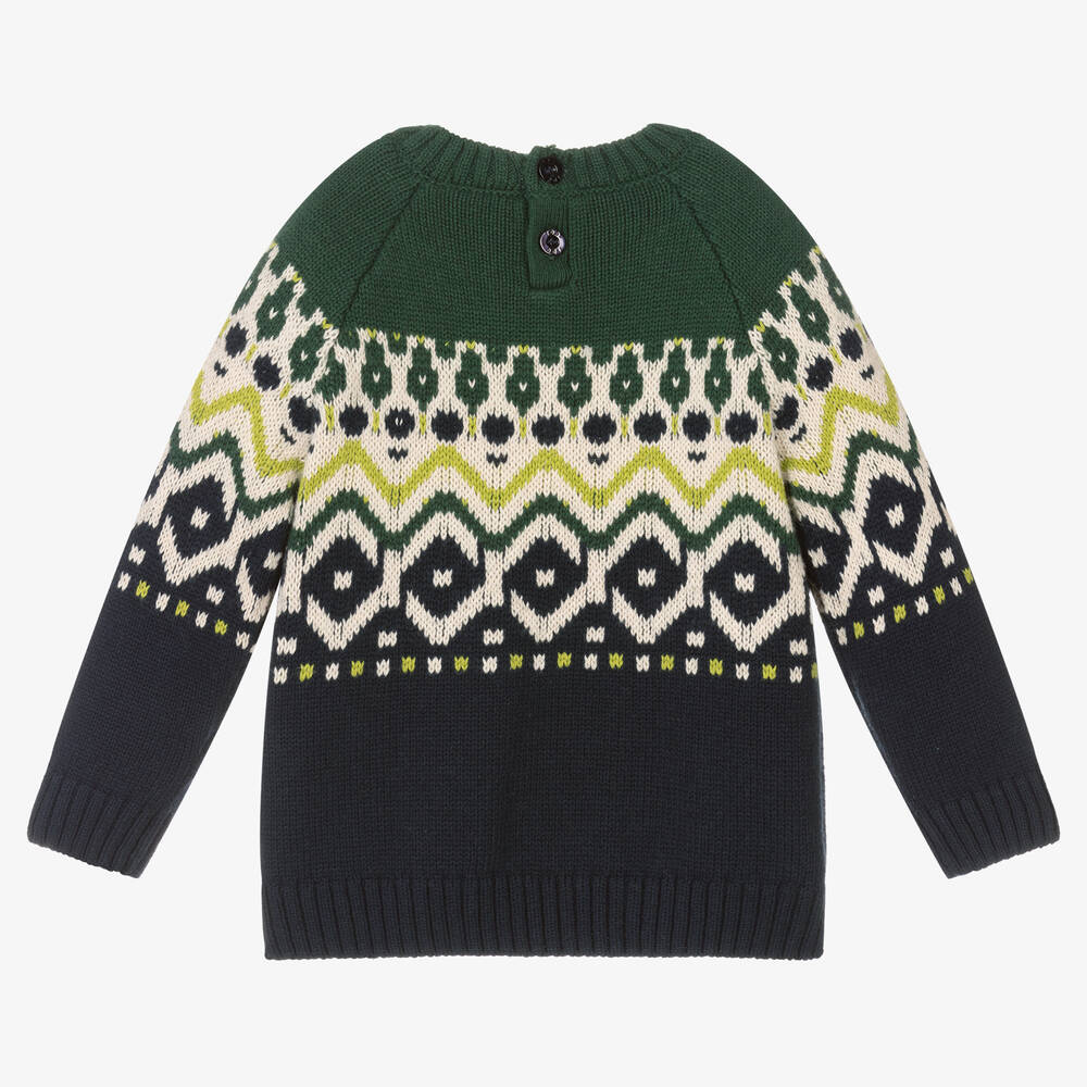 iDO Baby-Boys Green & Blue Cotton Knit Sweater | Childrensalon Outlet