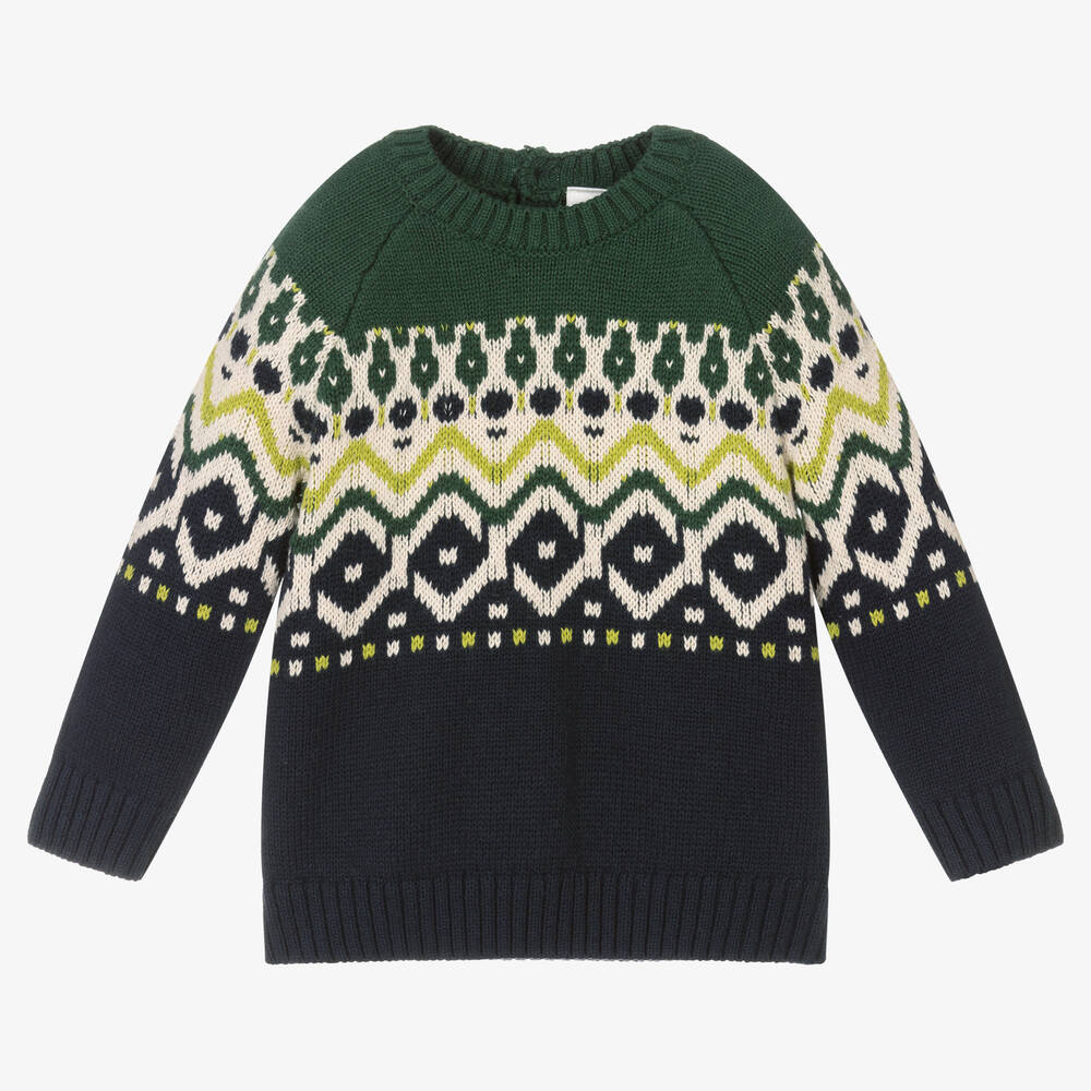 iDO Baby - Pull vert et bleu en coton garçon | Childrensalon