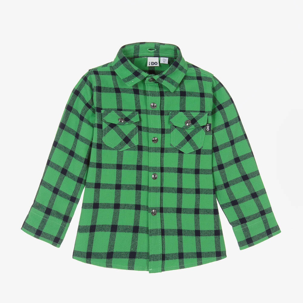 iDO Малыши-Зеленая хлопковая рубашка в клетку с капюшоном | Childrensalon Outlet