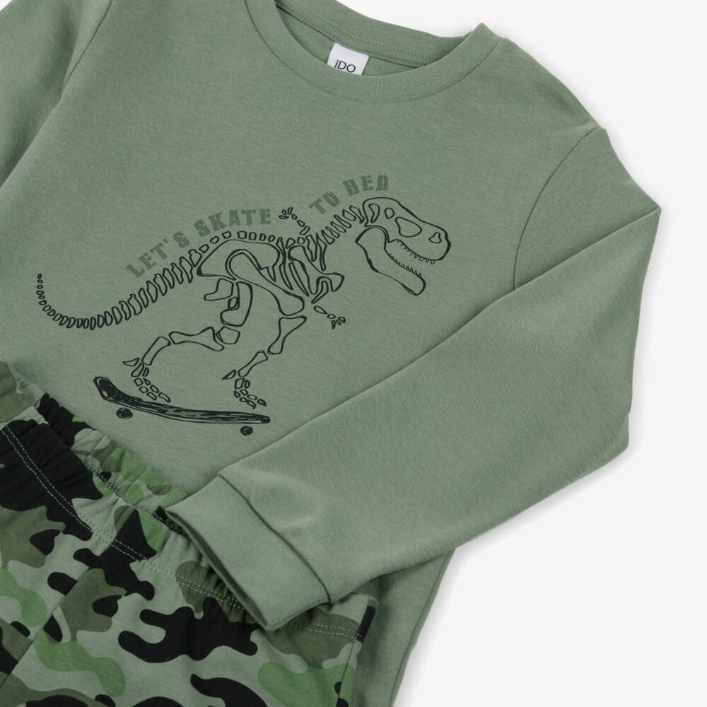 iDO-Boys Green Cotton Dinosaur & Camoflage Pyjamas | Childrensalon Outlet