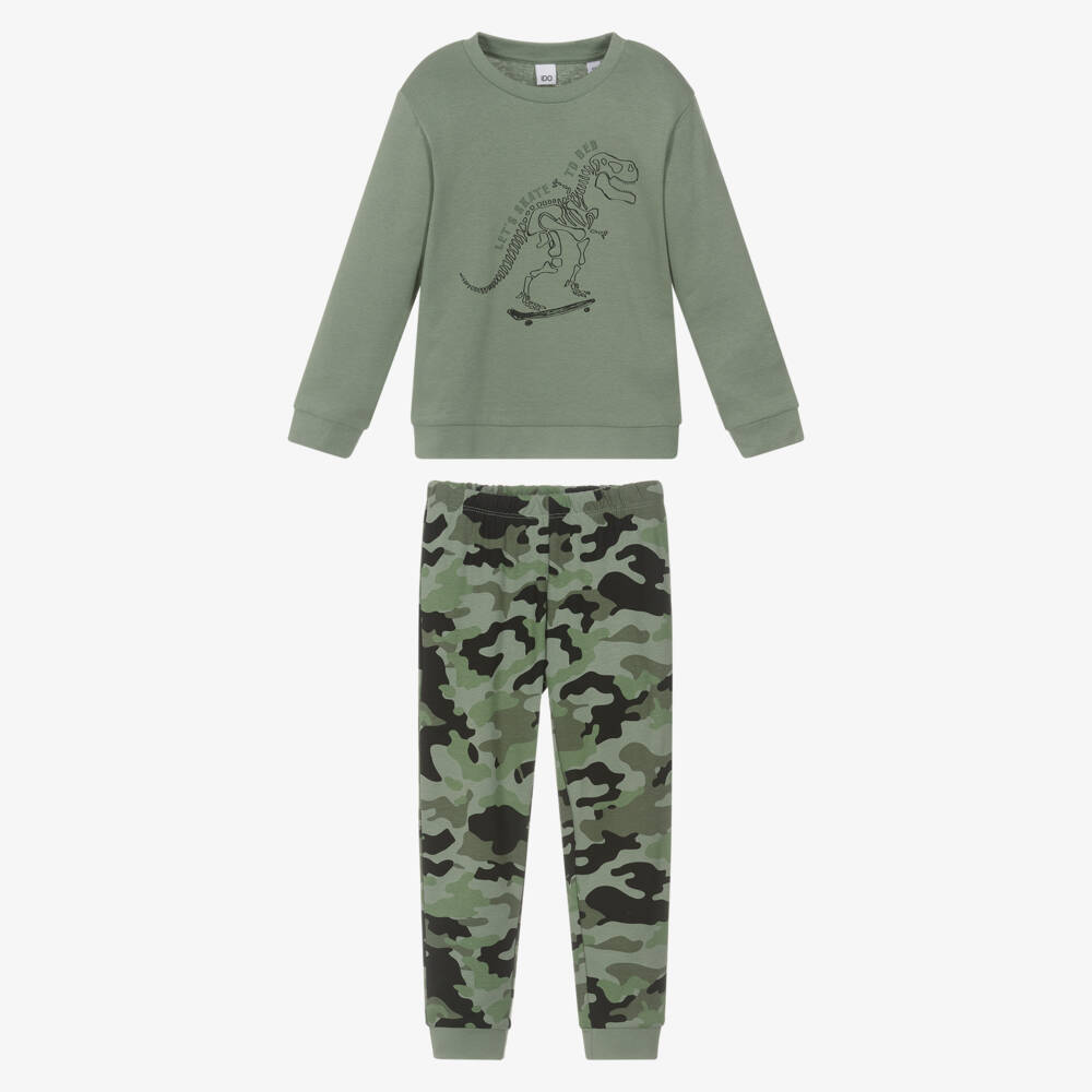 iDO-Boys Green Cotton Dinosaur & Camoflage Pyjamas | Childrensalon Outlet