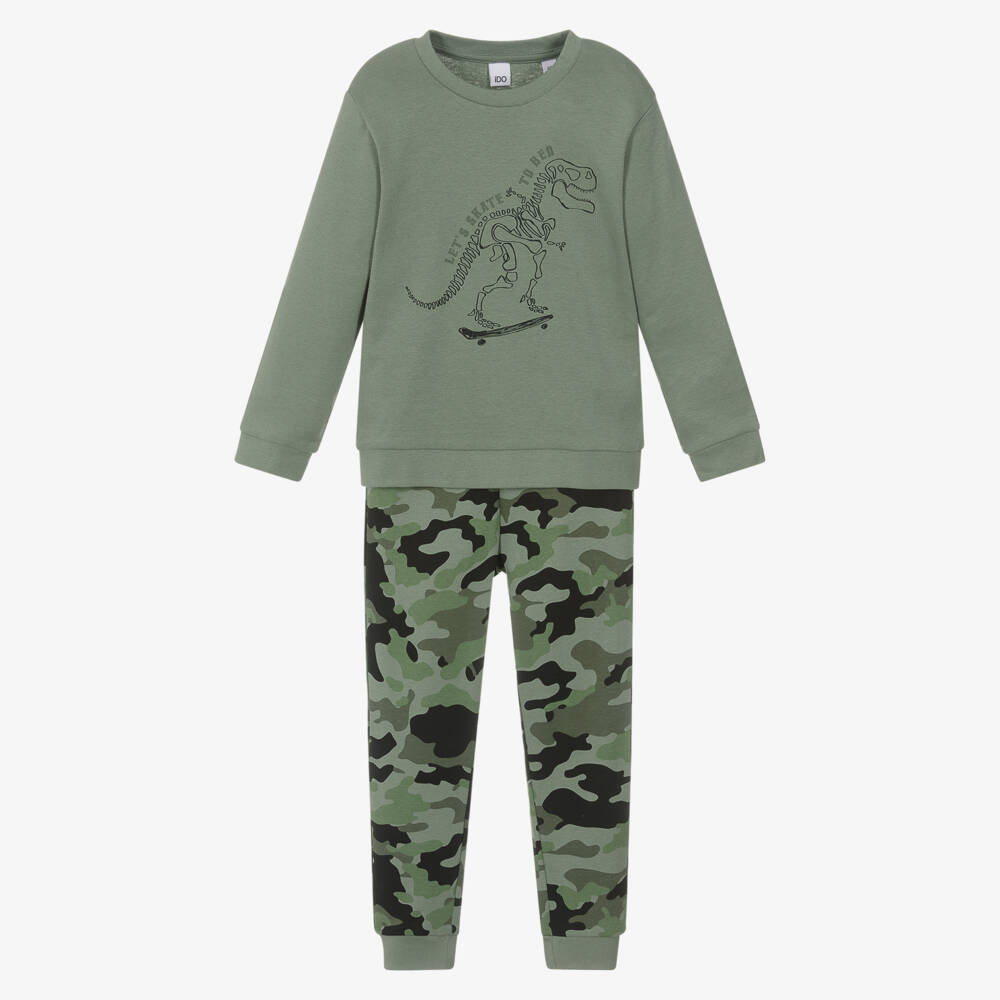 iDO-Boys Green Cotton Dinosaur & Camoflage Pyjamas | Childrensalon Outlet
