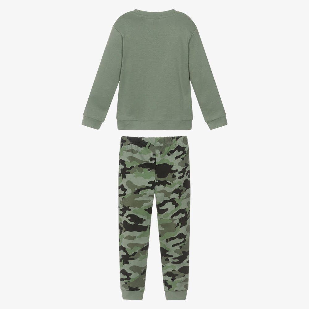 iDO-Boys Green Cotton Dinosaur & Camoflage Pyjamas | Childrensalon Outlet