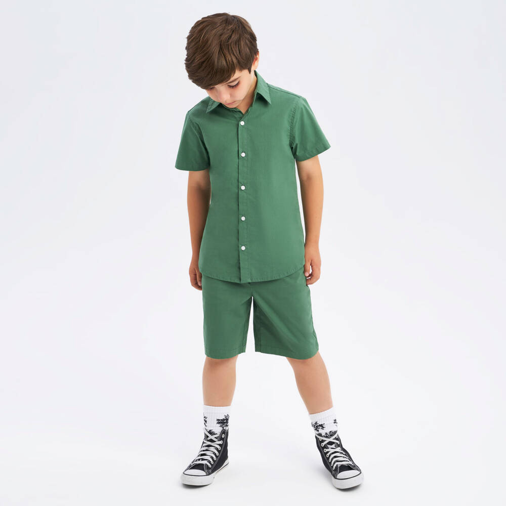 iDO Junior-Boys Green Cotton Shorts | Childrensalon Outlet