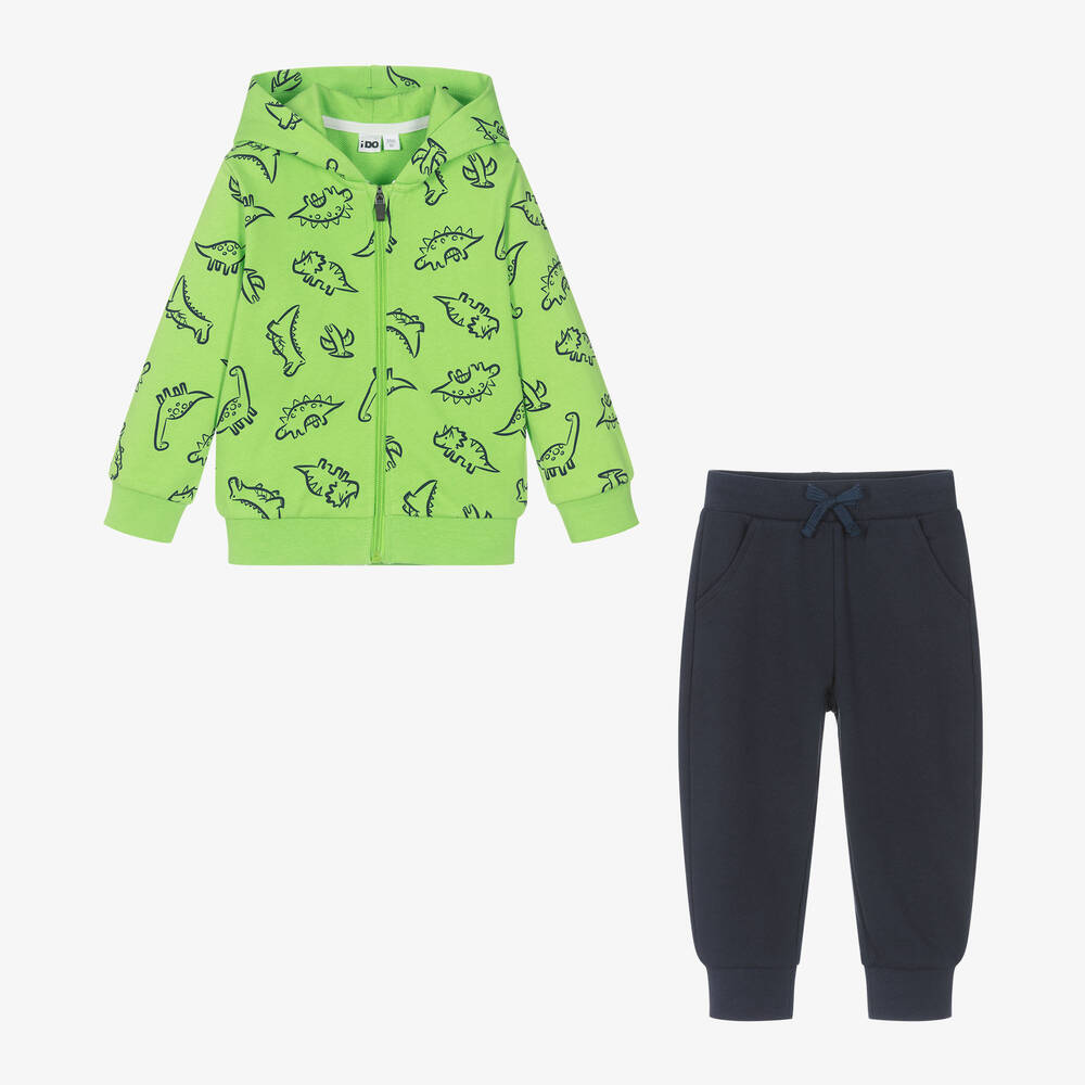 iDO Baby-Boys Green Dinosaur Print Cotton Tracksuit | Childrensalon Outlet