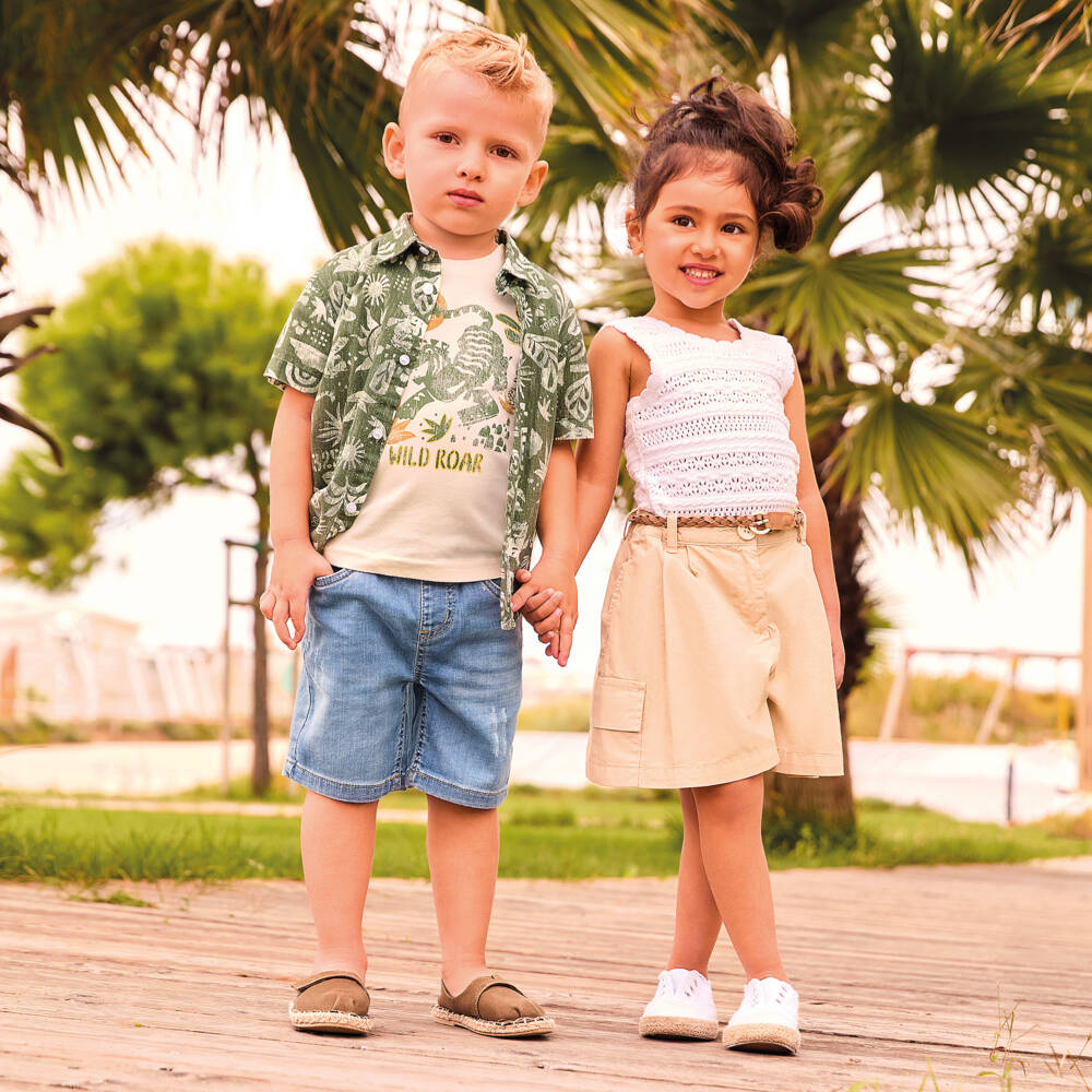 iDO-Boys Green & Ivory Printed Cotton Shirt | Childrensalon Outlet