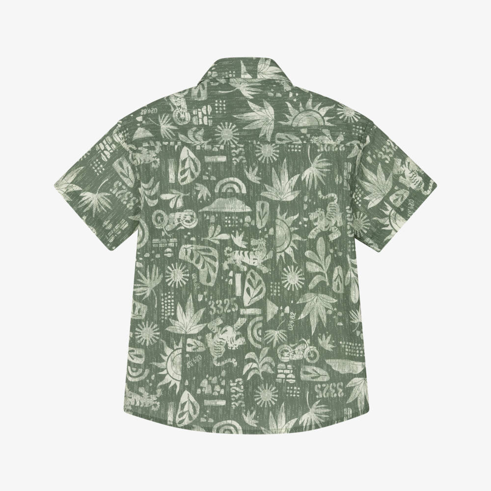 iDO-Boys Green & Ivory Printed Cotton Shirt | Childrensalon Outlet