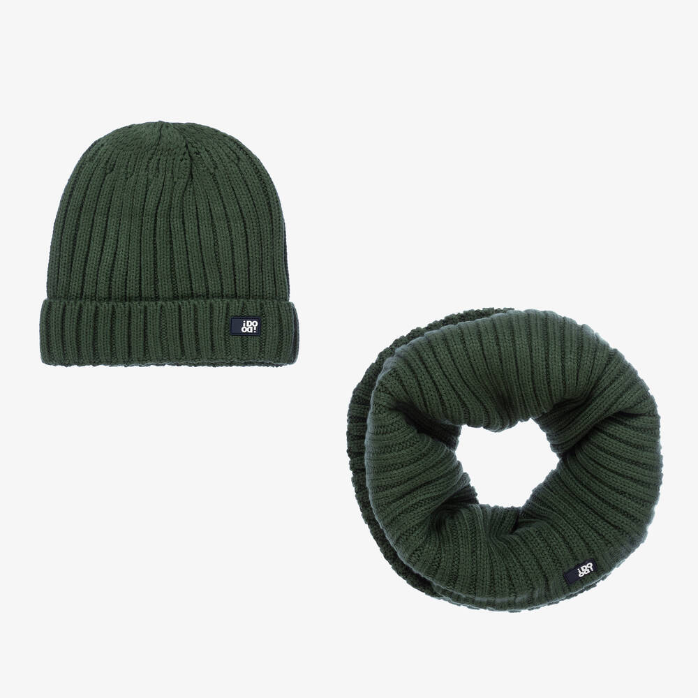 iDO Junior - Boys Green Knitted Hat & Snood Set | Childrensalon