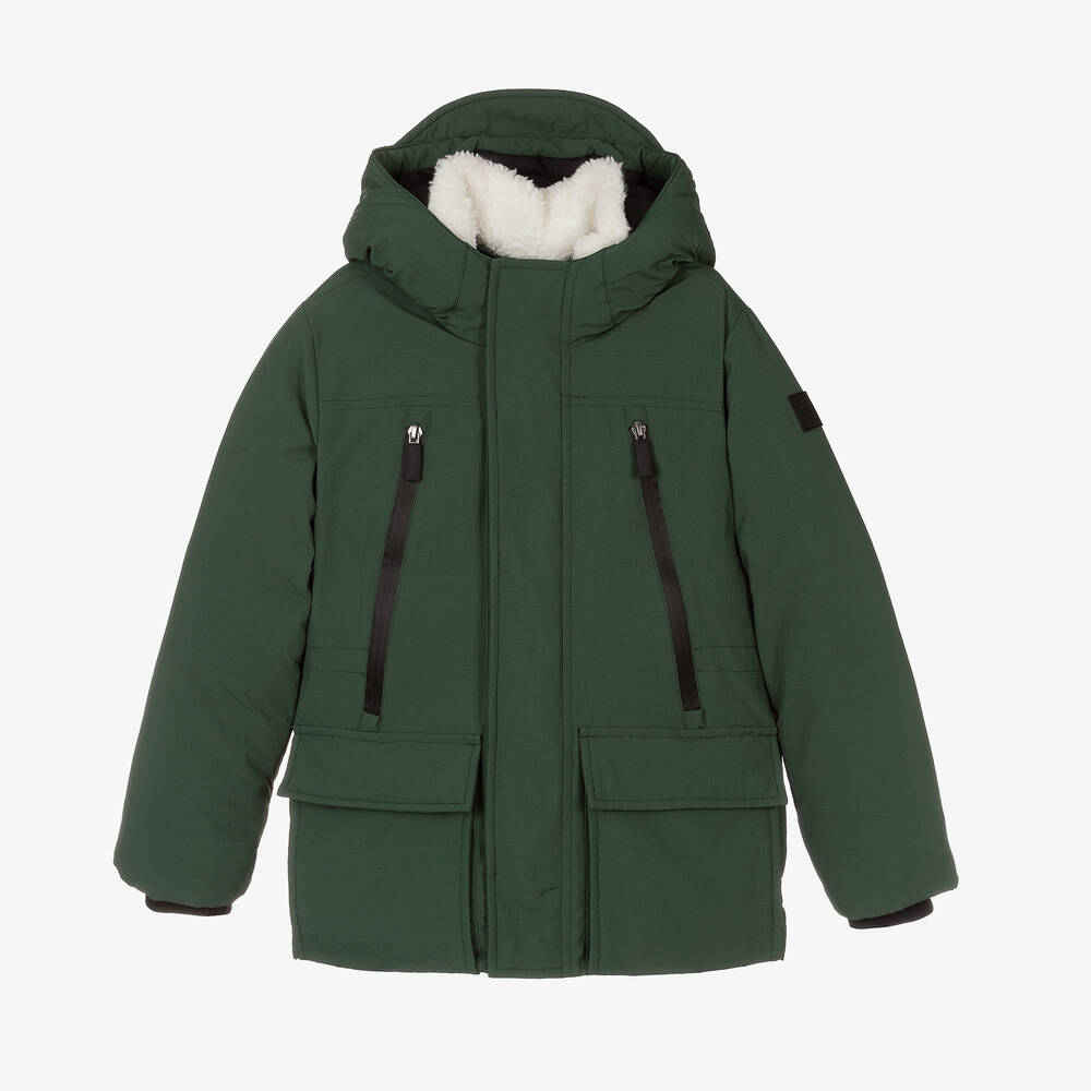 iDO Junior - Boys Green Padded Hooded Coat | Childrensalon