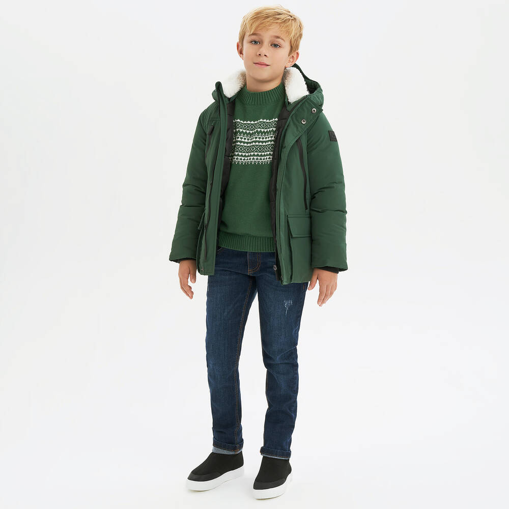 آي دو Junior-معطف هودي مبطن لون أخضر للأولاد | Childrensalon Outlet