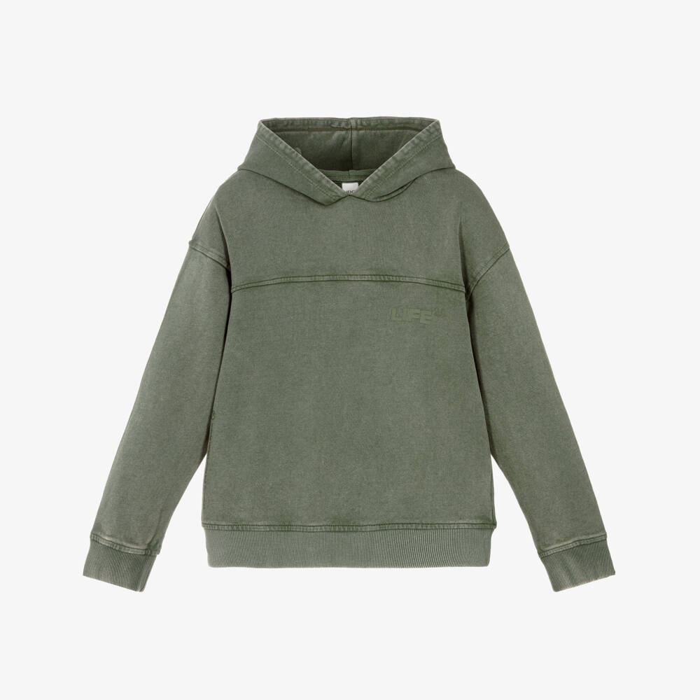 iDO-Boys Green Washed Effect Cotton Hoodie | Childrensalon Outlet