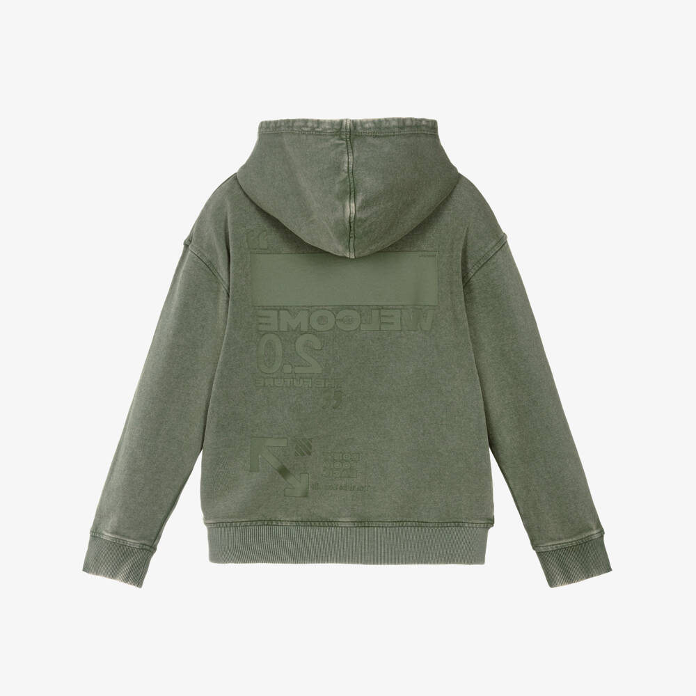iDO-Boys Green Washed Effect Cotton Hoodie | Childrensalon Outlet