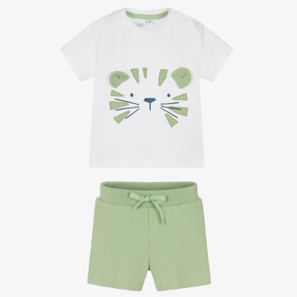 iDO Mini-Boys' Green & White Lion Shorts Ensemble | Childrensalon Outlet