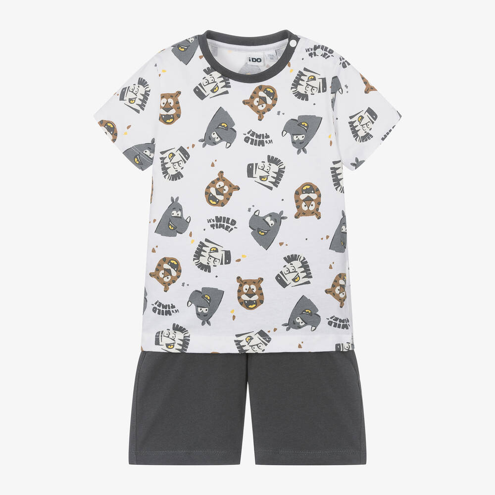 iDO Малыши-Boys Grey Cotton Animal Print Shorts Set | Childrensalon Outlet
