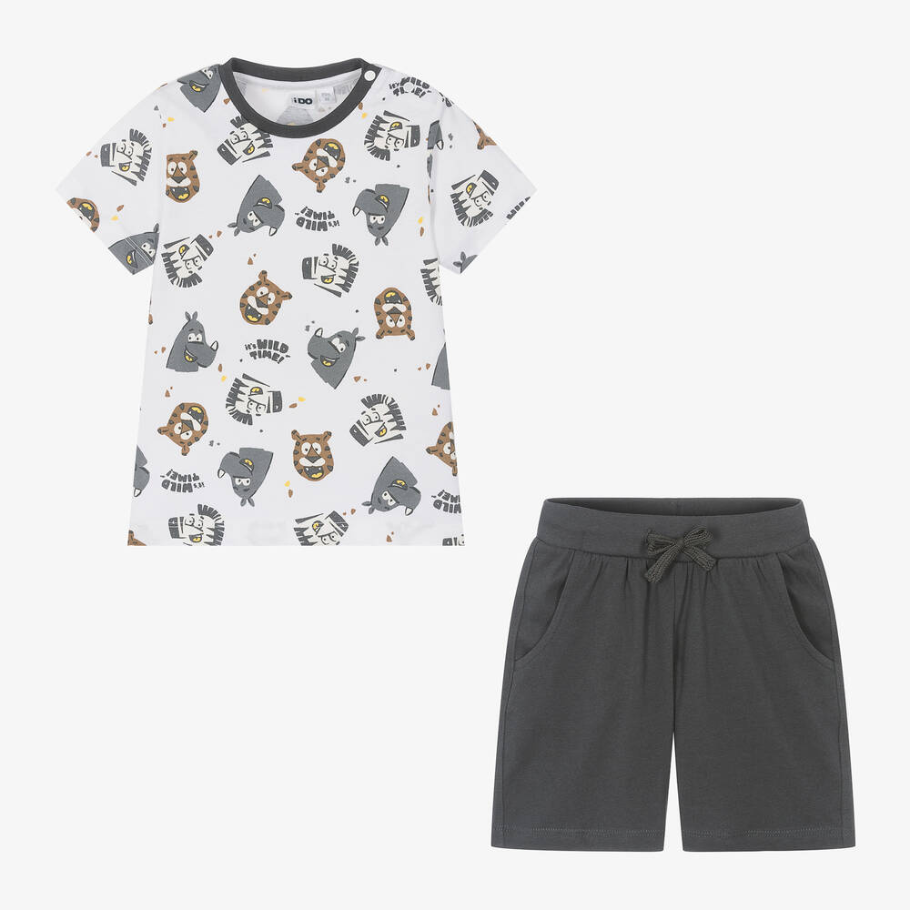 iDO Малыши-Boys Grey Cotton Animal Print Shorts Set | Childrensalon Outlet