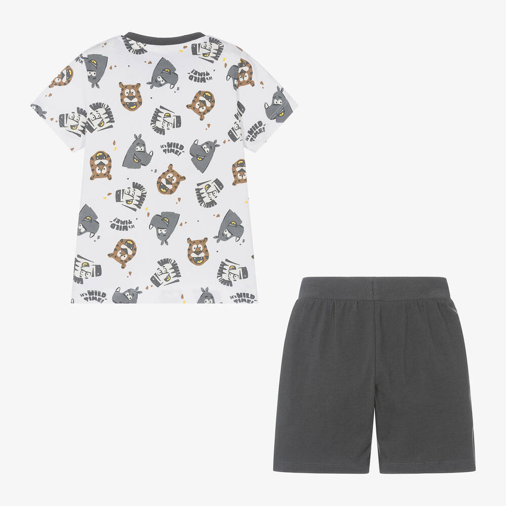 iDO Малыши-Boys Grey Cotton Animal Print Shorts Set | Childrensalon Outlet