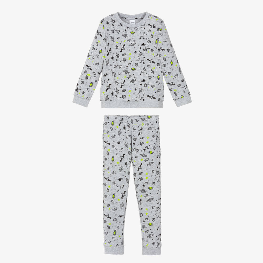 iDO-Boys Grey Cotton Outer Space Print Pyjamas | Childrensalon Outlet