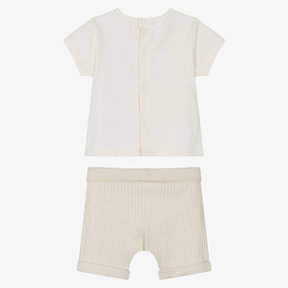 iDO Mini-Boys Ivory & Beige Cotton Bunny Shorts Set | Childrensalon Outlet