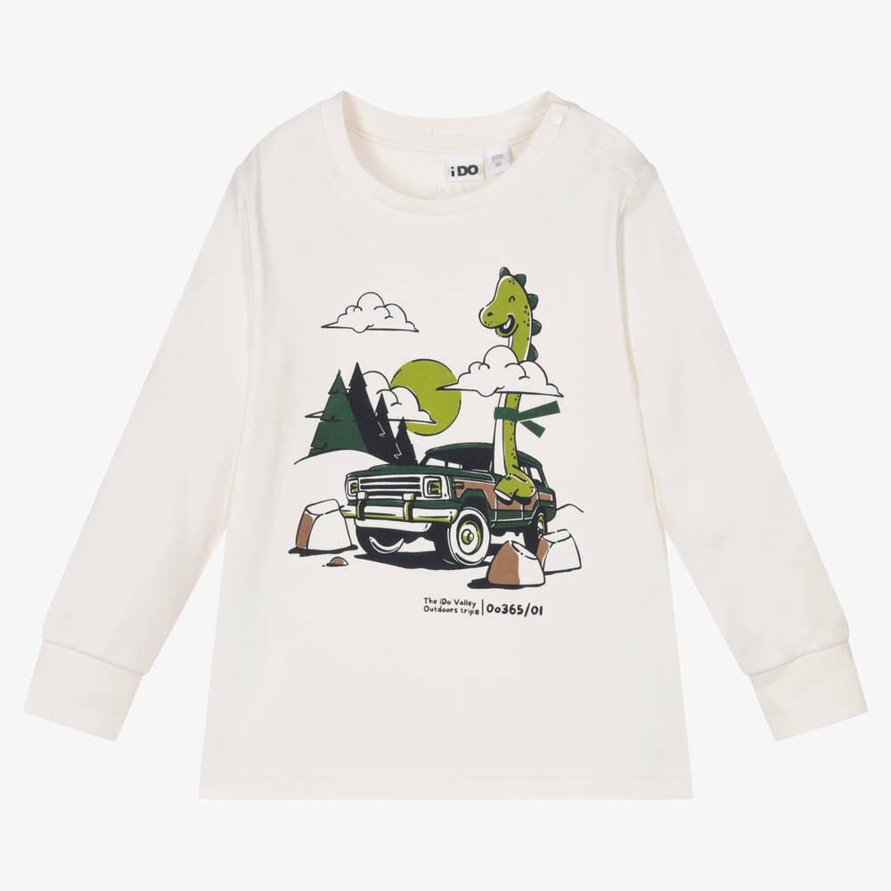 iDO Baby - Boys Ivory Cotton Dinosaur Print Top | Childrensalon