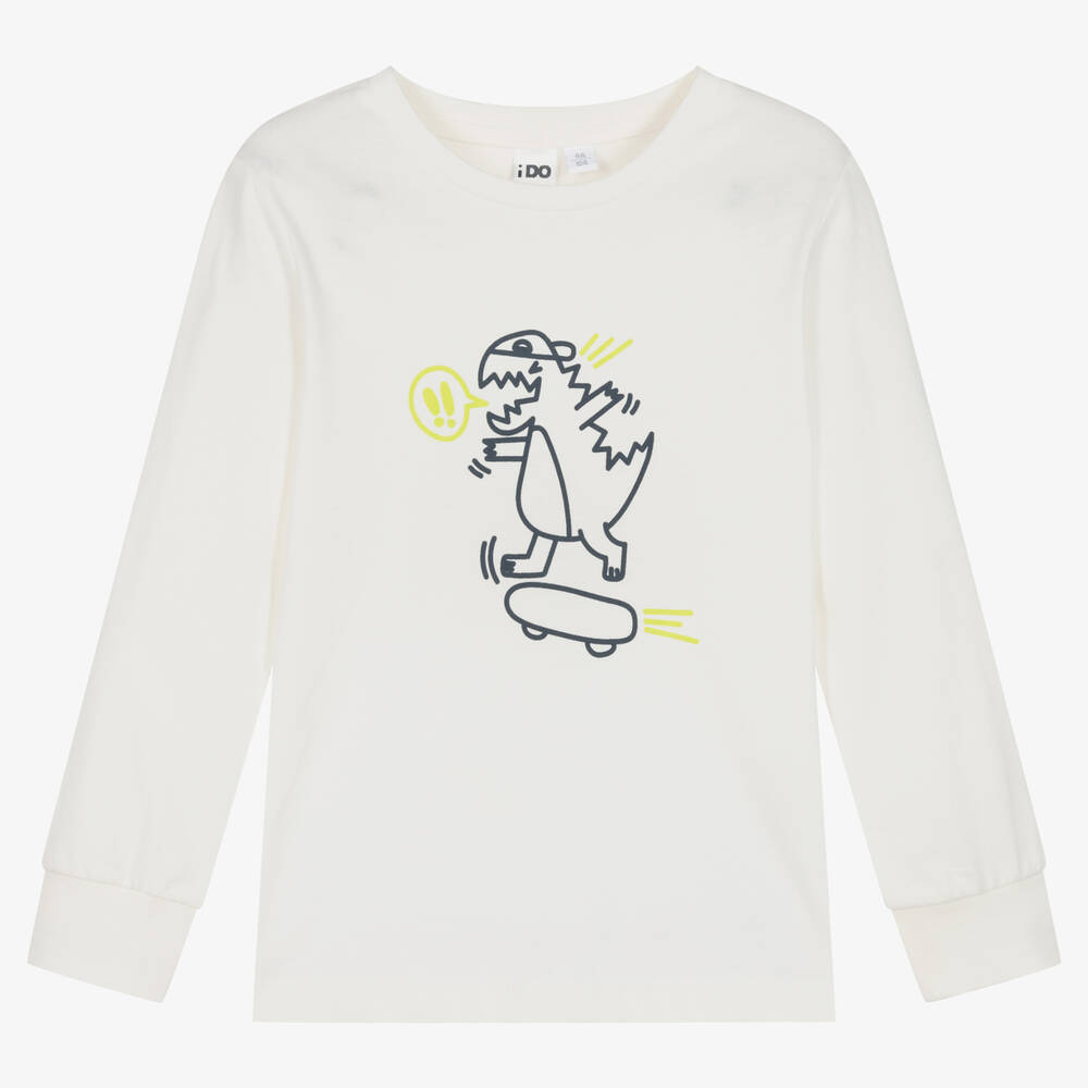 iDO Малыши-Кремовый хлопковый топ с динозавром | Childrensalon Outlet