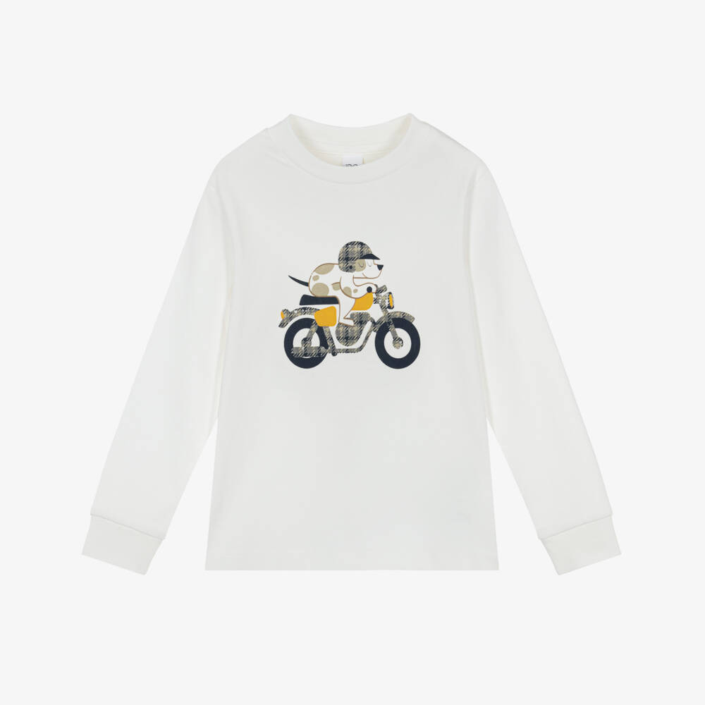 iDO-Boys Ivory Cotton Jersey Long-Sleeved Top | Childrensalon Outlet