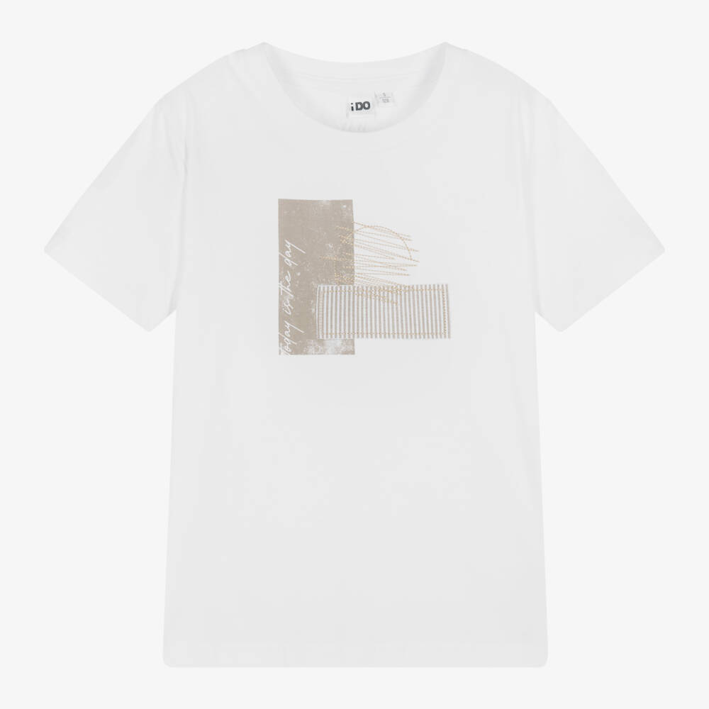iDO Junior-Boys Ivory Cotton Logo Tee | Childrensalon Outlet