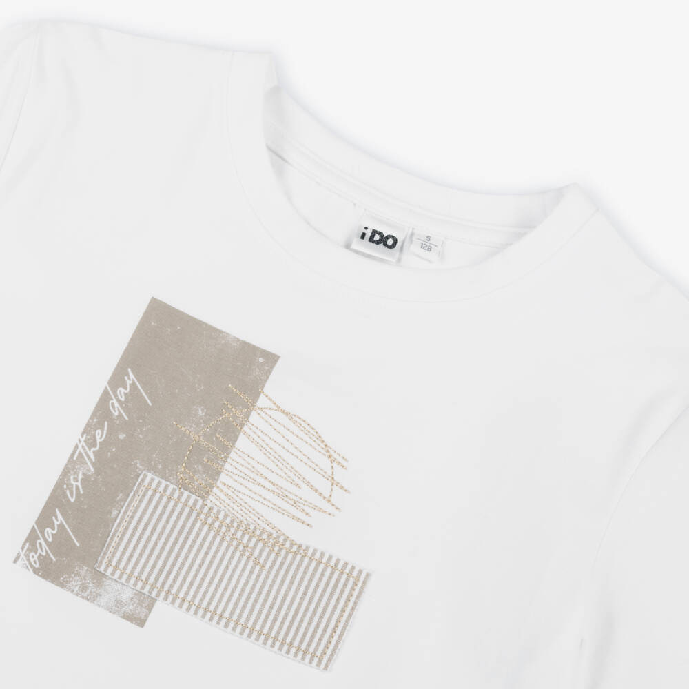 iDO Junior-Boys Ivory Cotton Logo Tee | Childrensalon Outlet
