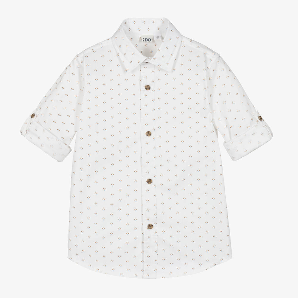 iDO Baby - Boys Ivory Cotton Patterned Shirt | Childrensalon