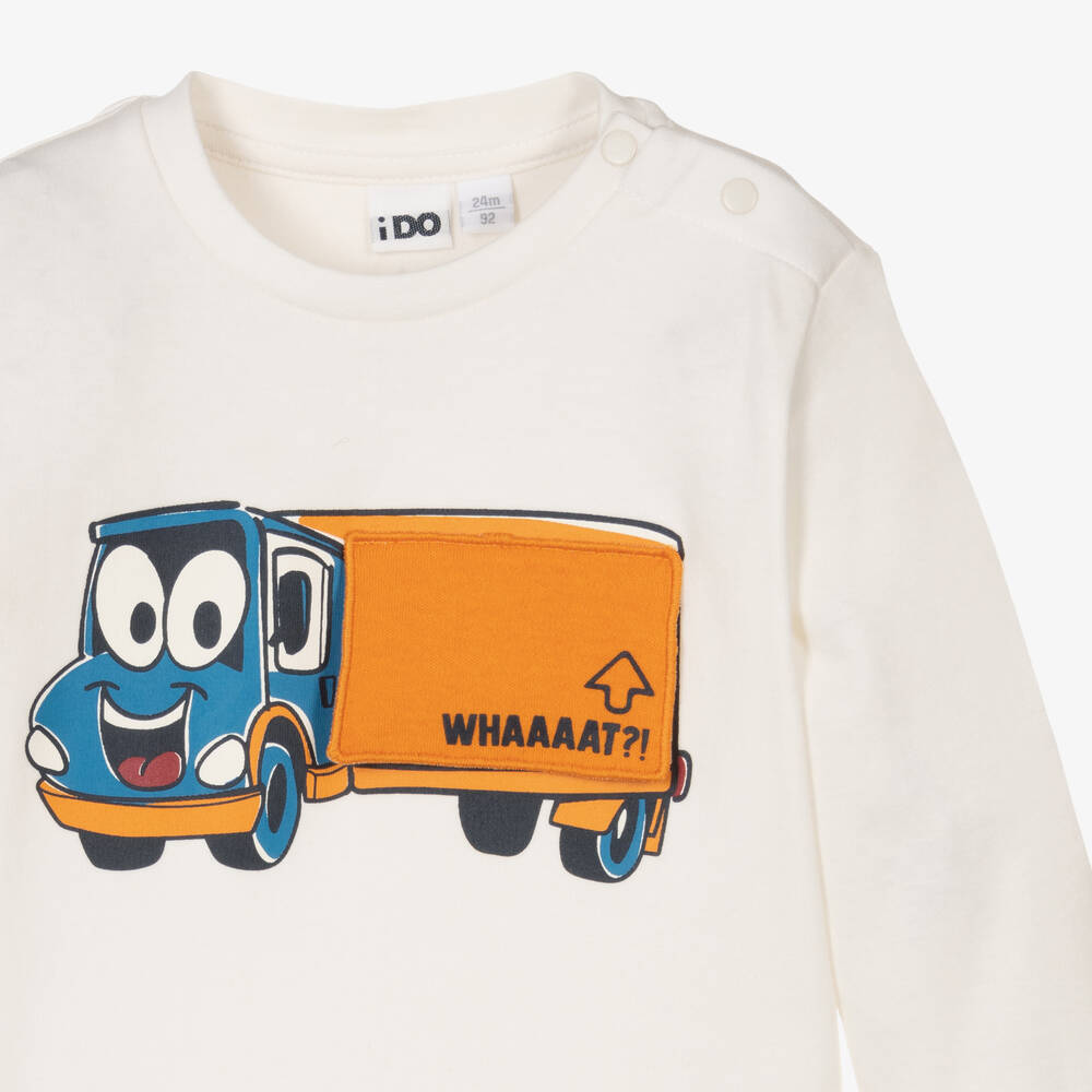 iDO Малыши-Кремовый хлопковый топ с грузовиком | Childrensalon Outlet