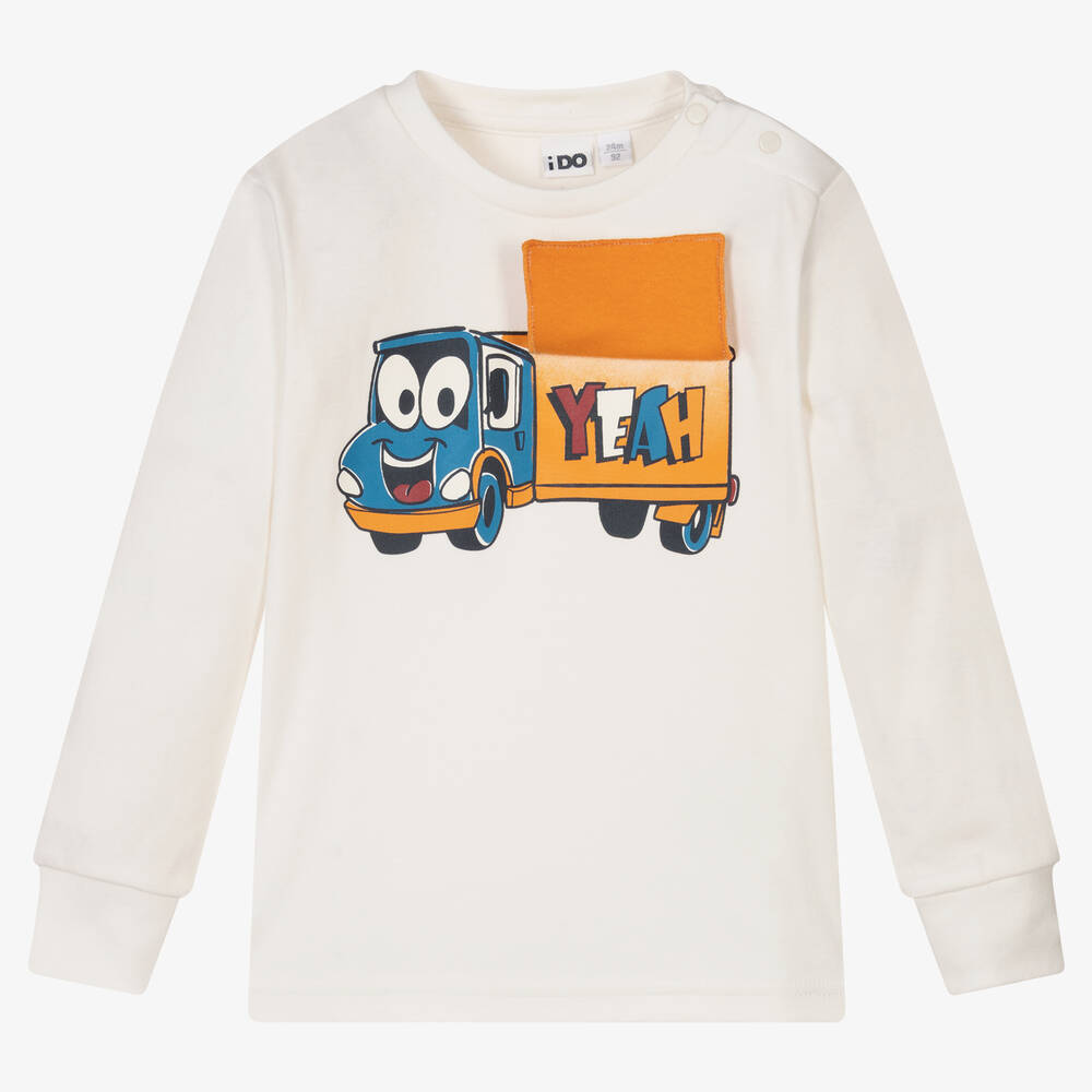 iDO Baby - Boys Ivory Cotton Truck Print Top | Childrensalon