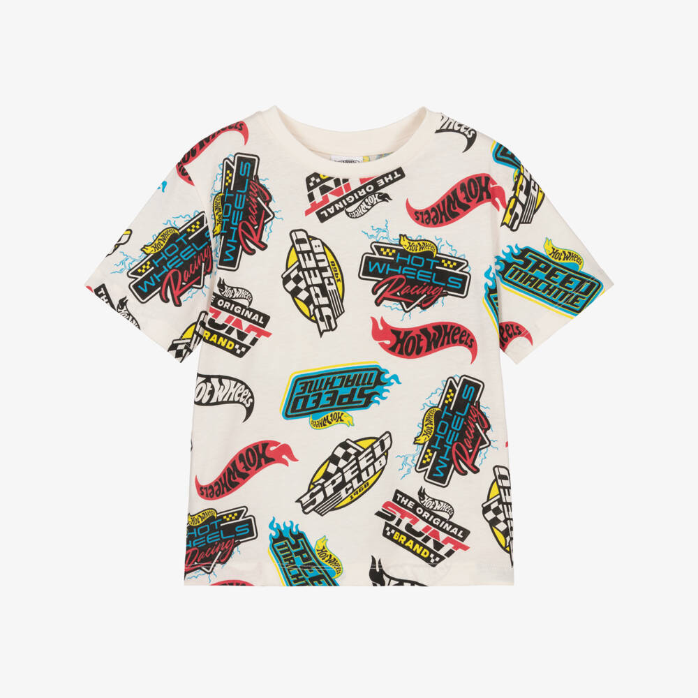 iDO-Boys Ivory Hot Wheels Cotton T-Shirt | Childrensalon Outlet
