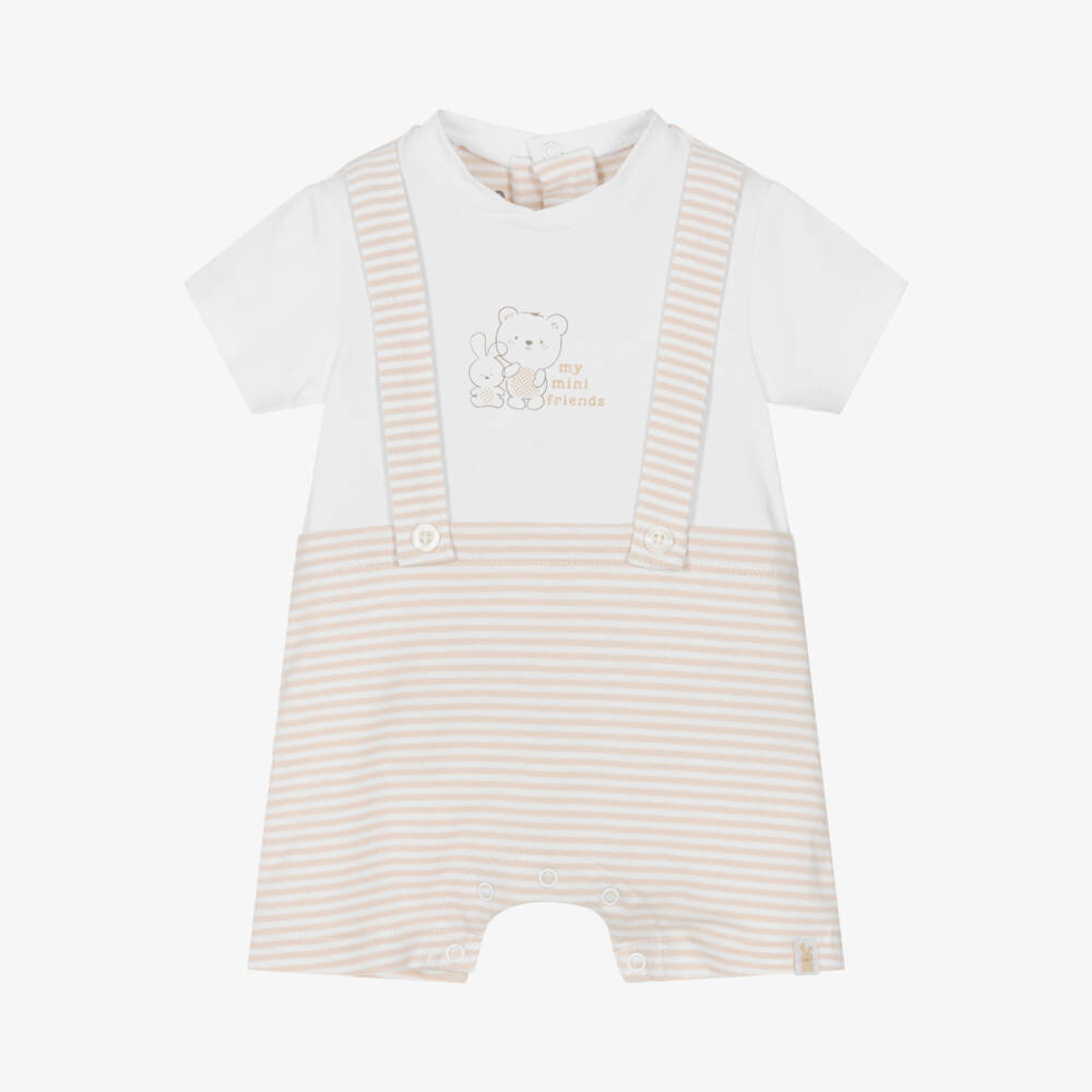 iDO Mini-Boys Ivory & Sand Striped Romper | Childrensalon Outlet