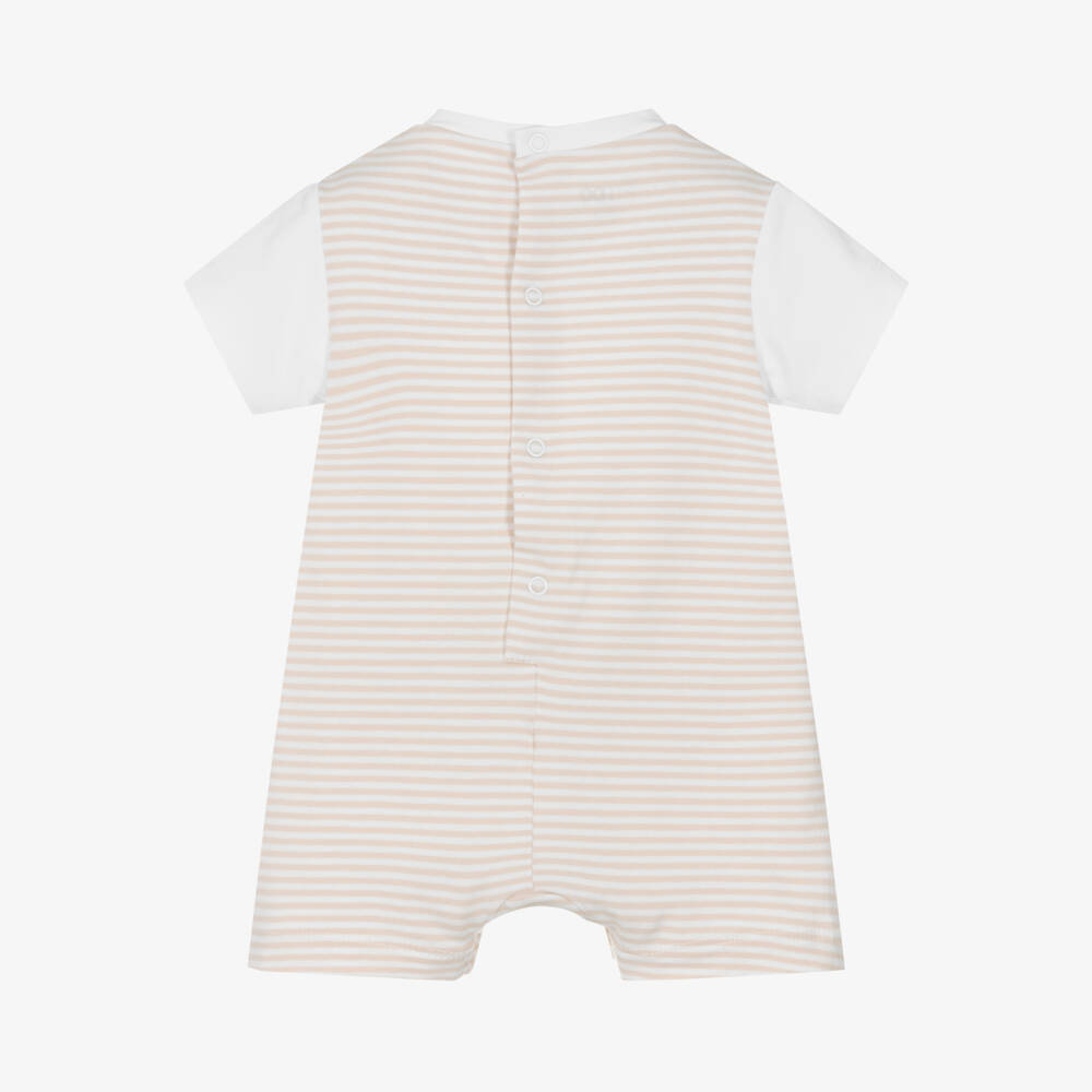 iDO Mini-Boys Ivory & Sand Striped Romper | Childrensalon Outlet