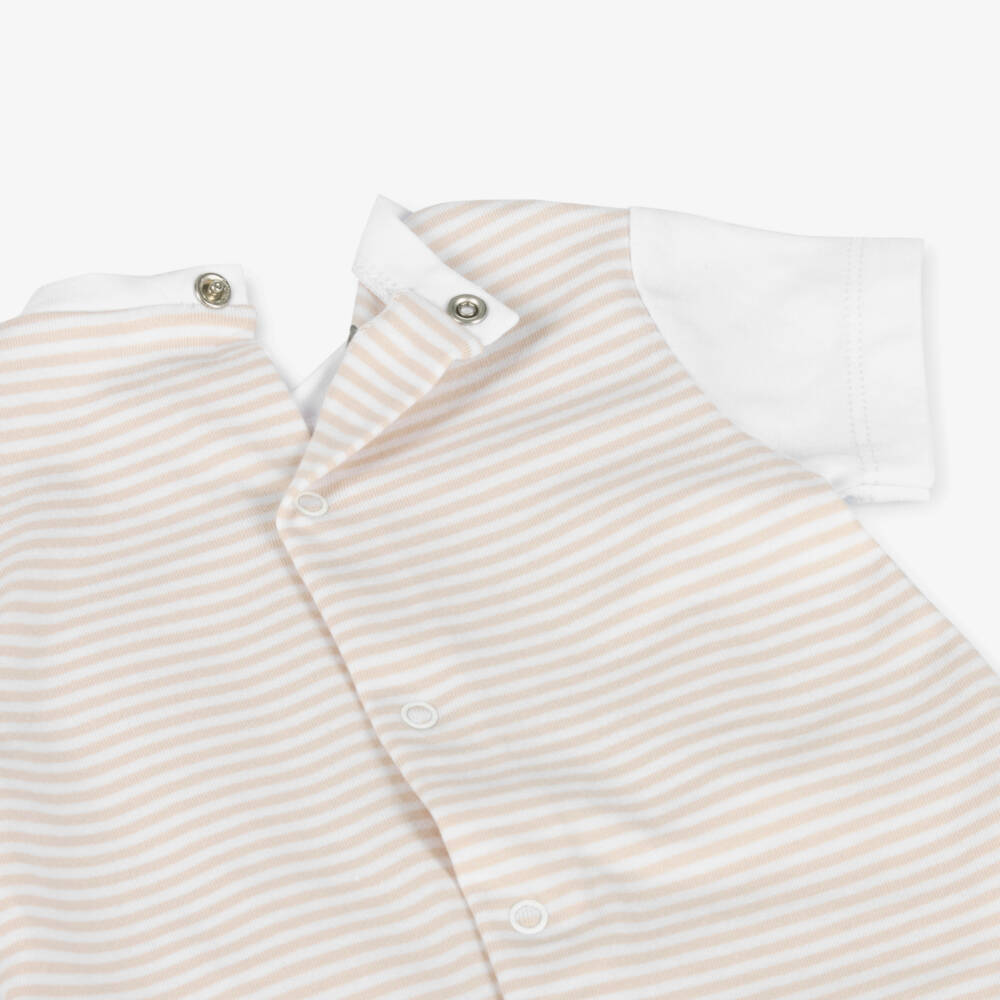 iDO Mini-Boys Ivory & Sand Striped Romper | Childrensalon Outlet