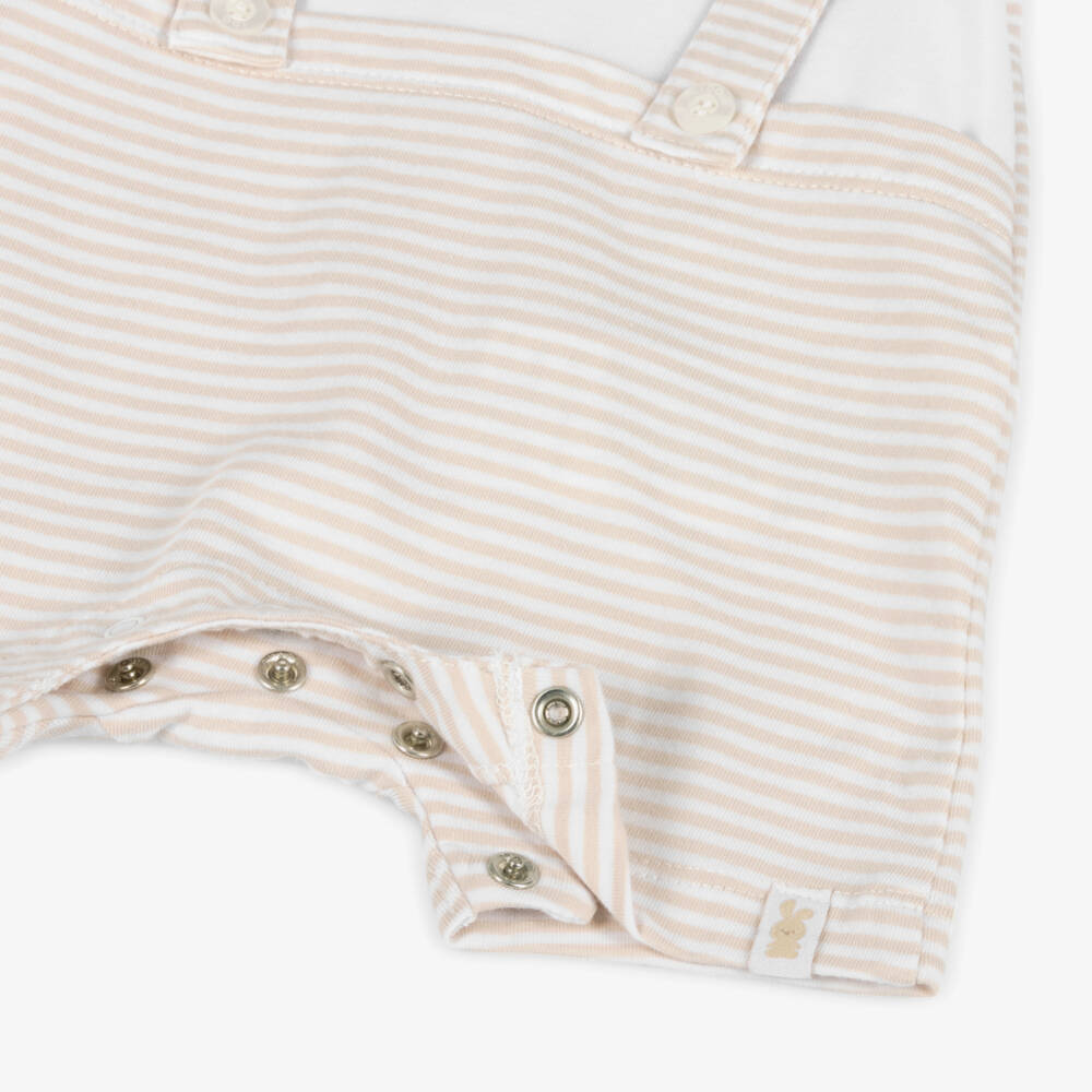 iDO Mini-Boys Ivory & Sand Striped Romper | Childrensalon Outlet