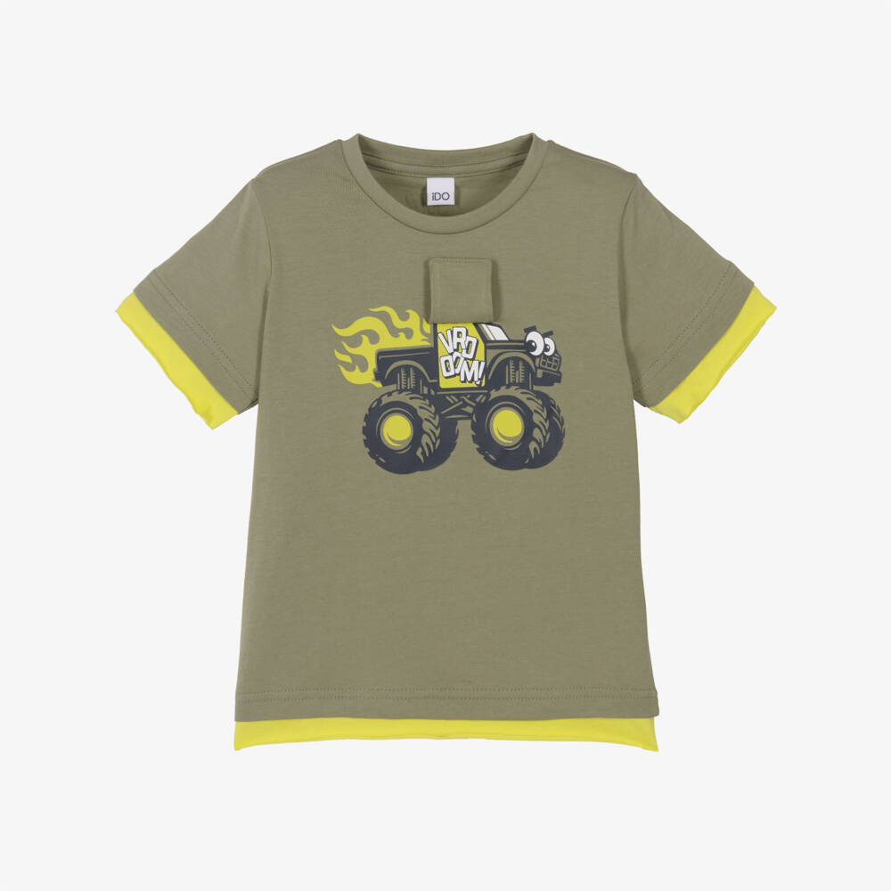 iDO-Boys Khaki Green Cotton Monster Truck T-Shirt | Childrensalon Outlet