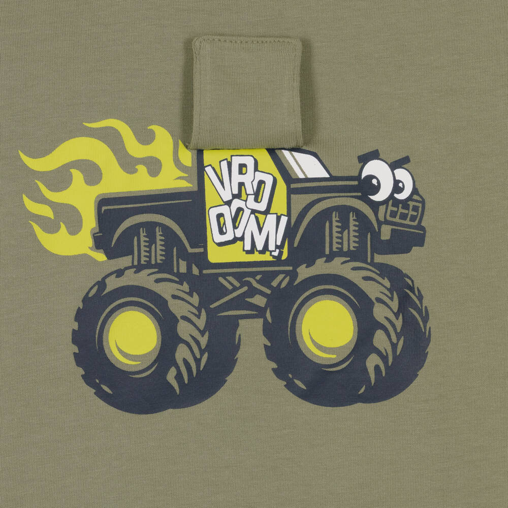 iDO-Boys Khaki Green Cotton Monster Truck T-Shirt | Childrensalon Outlet